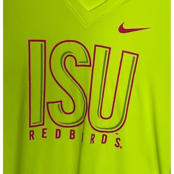 NWT Nike Women's Dri-fit Illinois State Redbirds V-Neck Tee Neon Yellow M - Picture 5 of 6